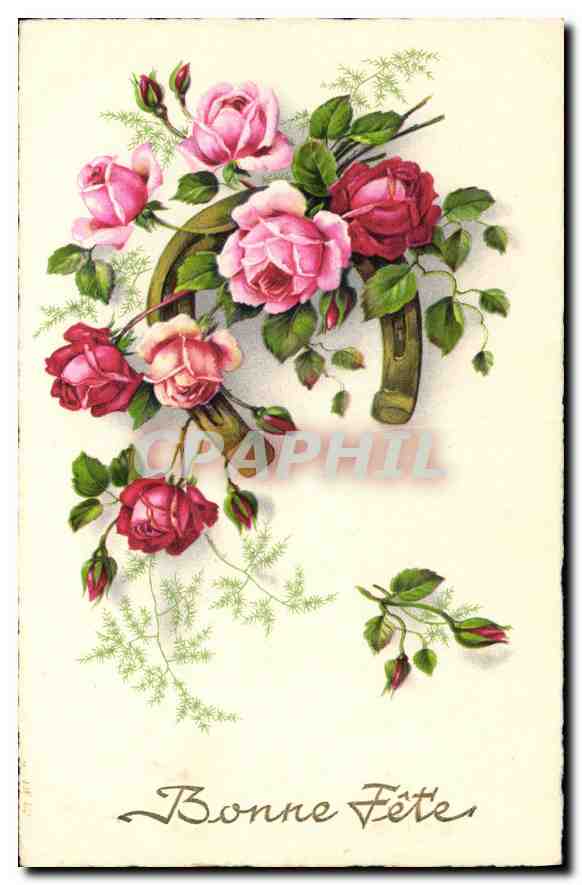 CPA Bonne Fete Fleurs Fer a cheval