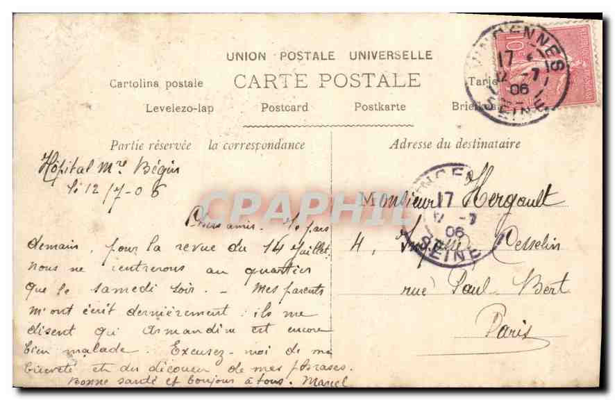 CPA M.Regnier  — Verso