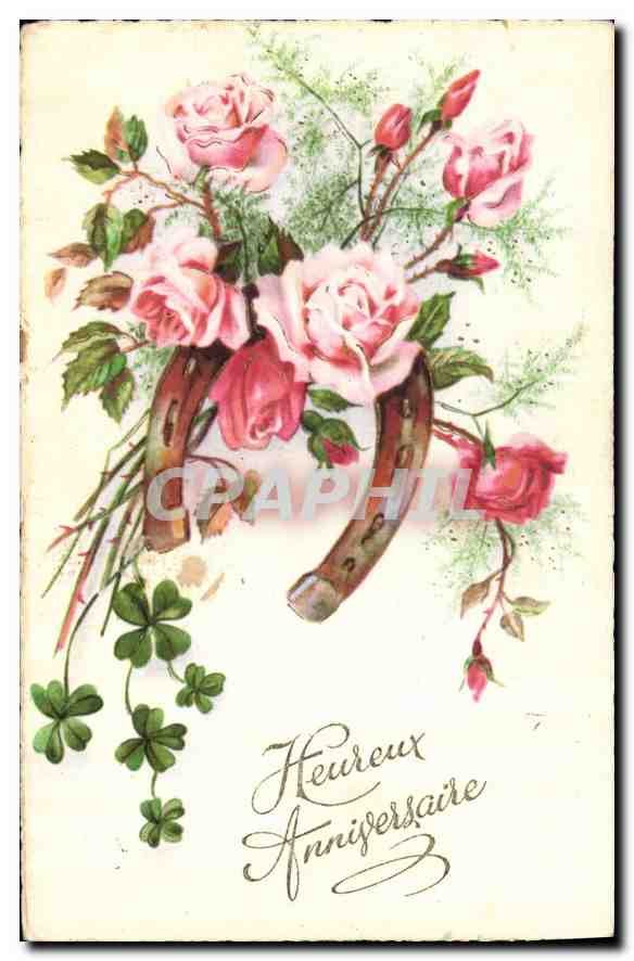 CPA Fantaisie Fleurs Fer a cheval