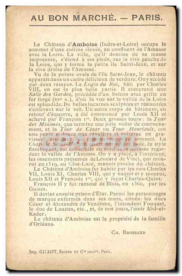 CPA Au bon Marche Paris Chateau d'Amboise Vue d'ensemble prise de la rive droite de la Loire  — Rückseite