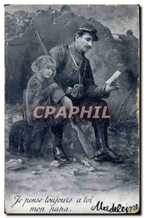 CPA Madeleine je pense toujours a toi mon papa Militaria Enfant