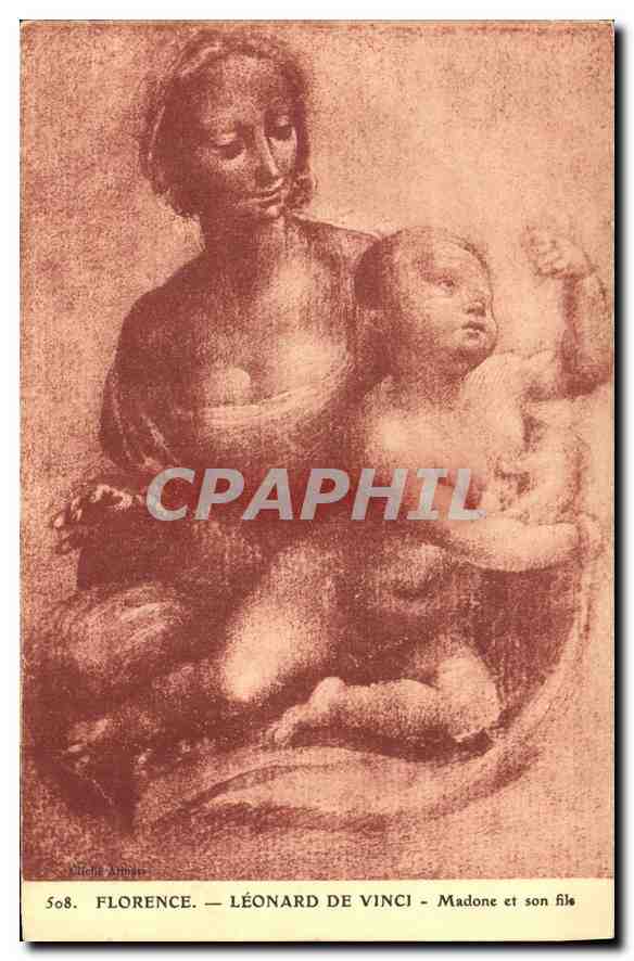 CPA Florence Leonard de Vinci Madone et son file 