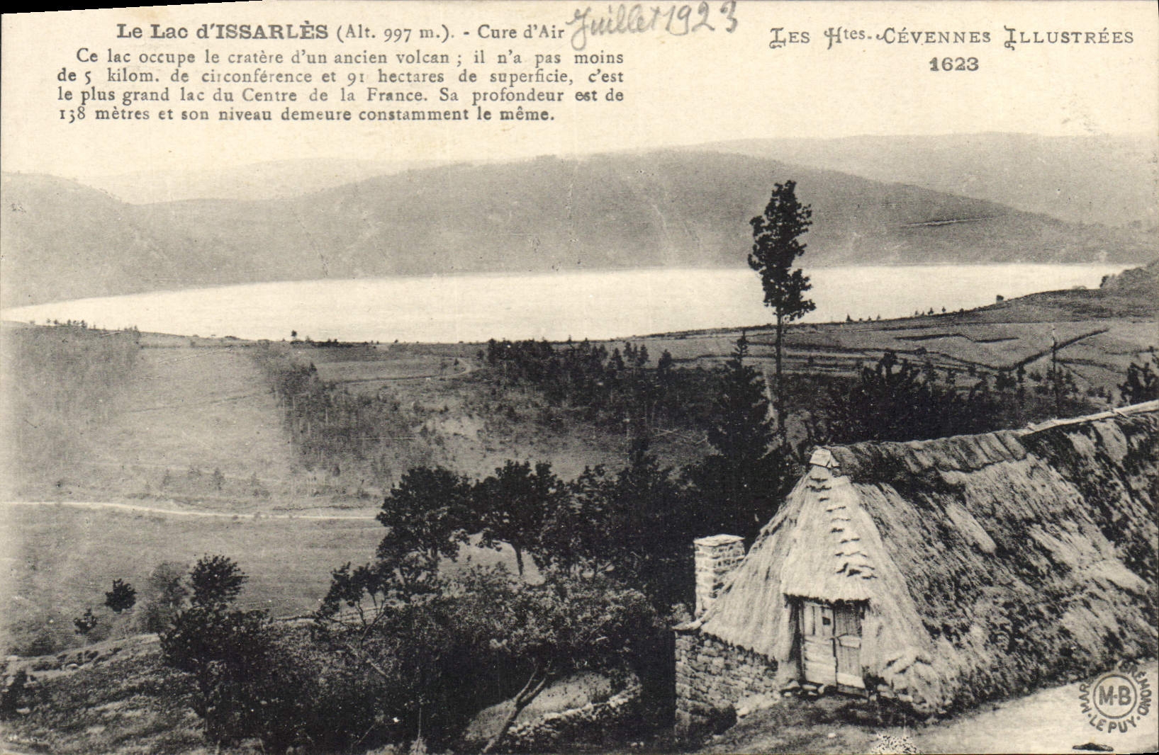 El Lago d'Issarlès (Alt. 997 m.) — Curación de aire — Les Hotes Cévennes Illustrées 1623 - Anverso