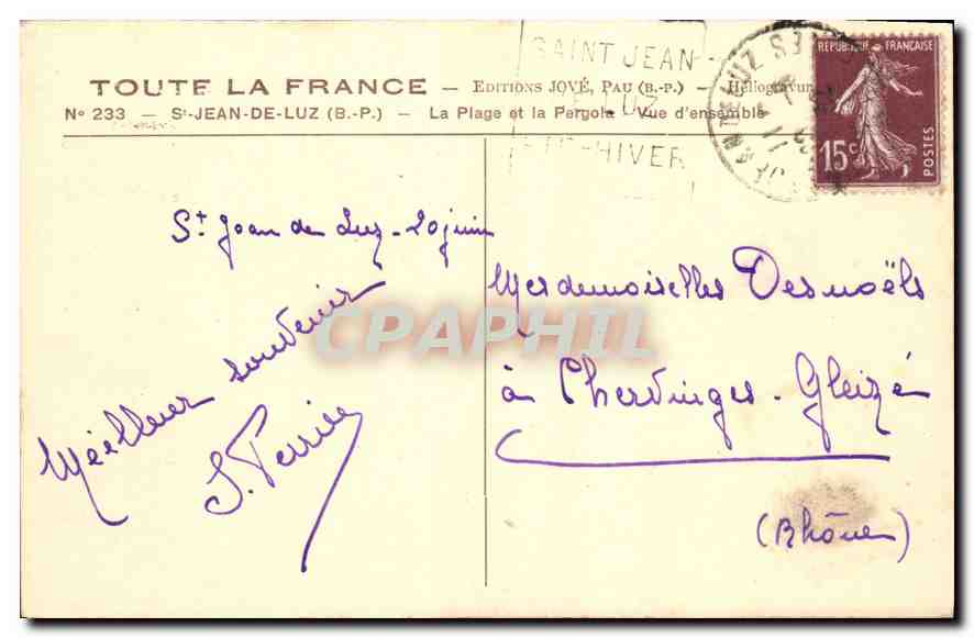 Saint-Jean-de-Luz — Die Strände und die Pergola — Gesamtansicht — Editions Jové, Pau (B.-P.) — Rückseite