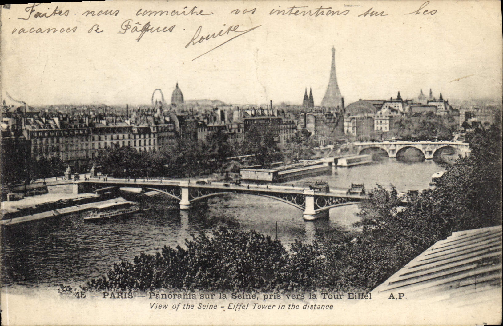 CPA Paris Panorama sur la Seine pris vers la Tour Eiffel 