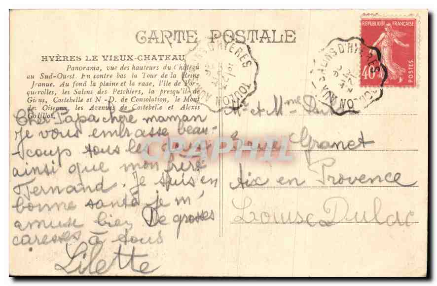 CPA Hyeres le Vieux Chateau  — Verso
