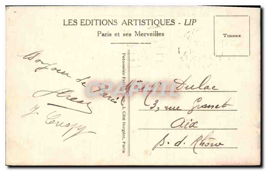 CPA Paris L'Avenue de l'Opera prise de l'Hotel du Louvre  — Rückseite