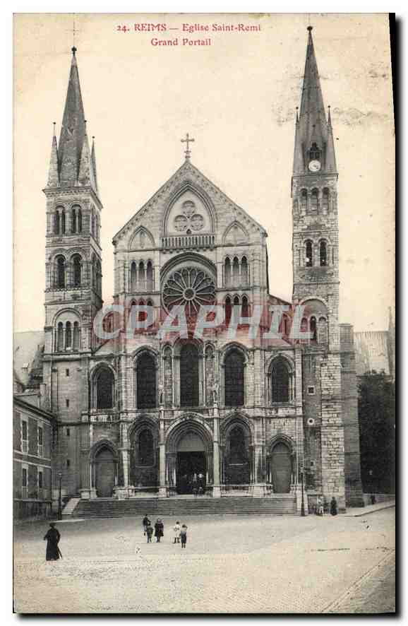 CPA Reims Eglise Saint Remi Grand Portail 