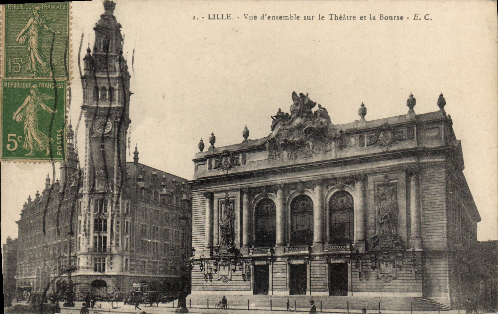 LILLE - Vue d'ensemble sur le Théâtre et la Bourse - E.C.