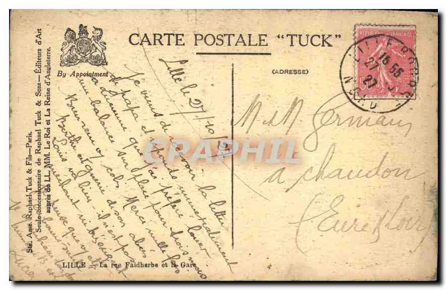 CPA Lille La rue Faidherbe et la Gare  — Rückseite
