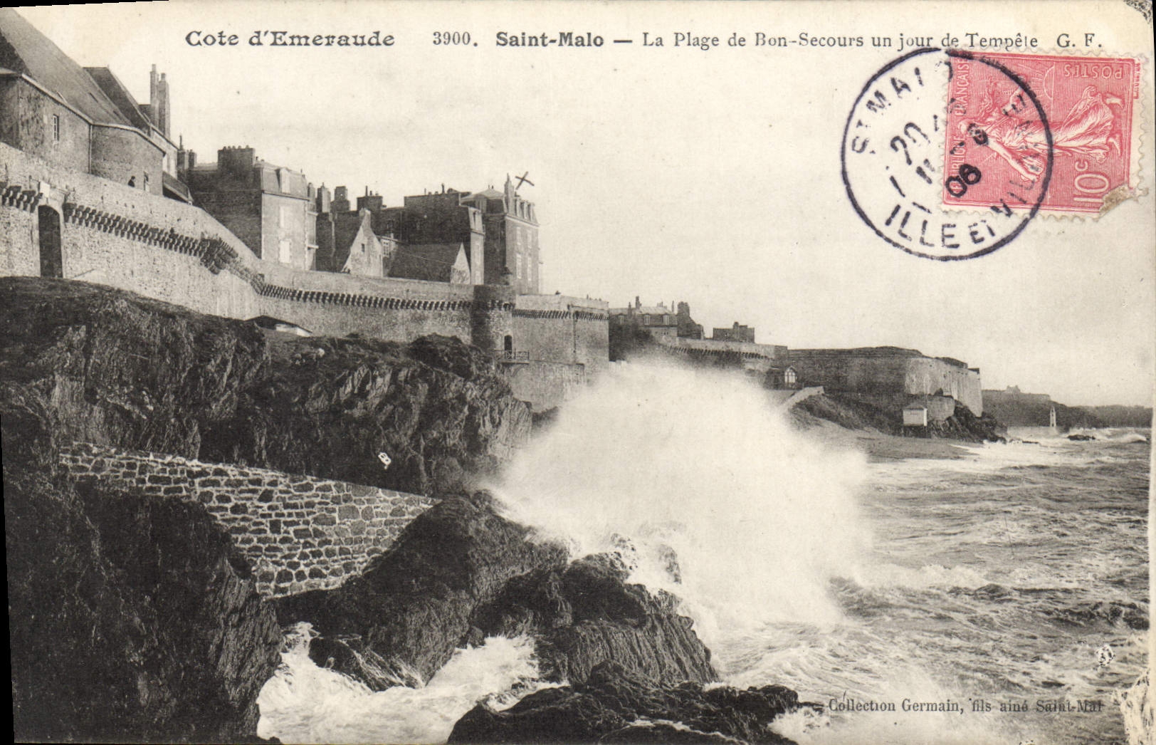Saint-Malo — La Plage de Bon-Secours un jour de Tempête — G.F.