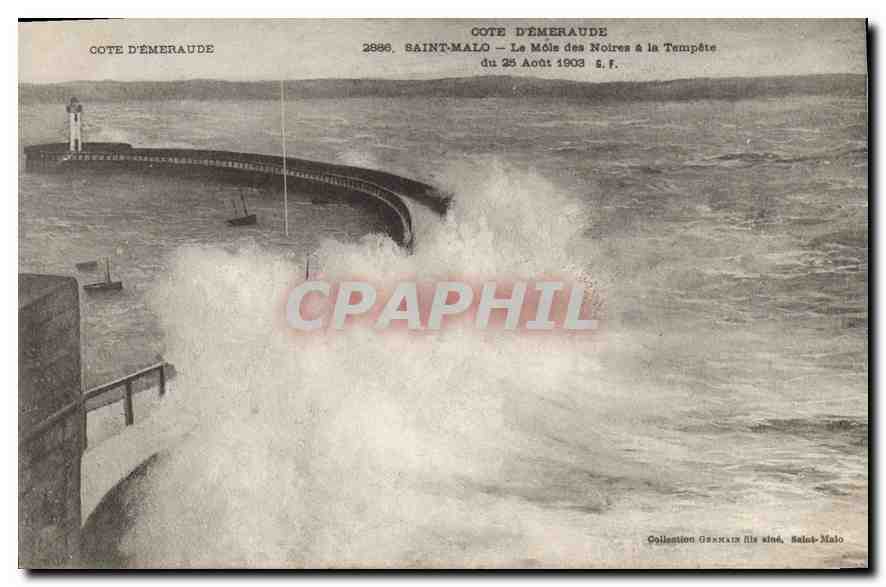 Saint-Malo — Le Môle des Noires à la Tempête — 25 Août 1903 — Éditeur Gennais fils, Saint-Malo