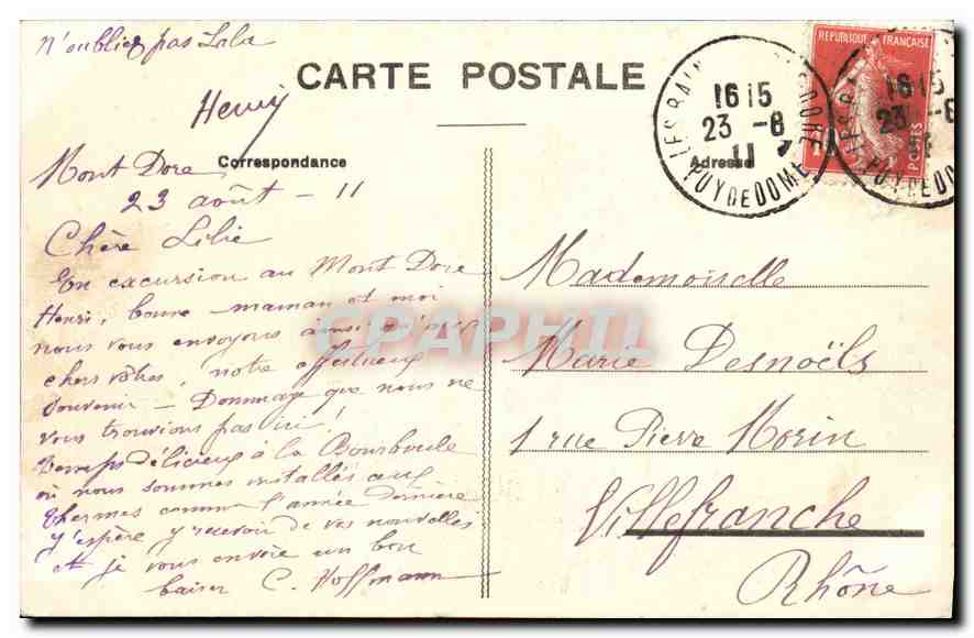 CPA Puy de Dome Mont Dore Vue generale et le Capucin  — Verso