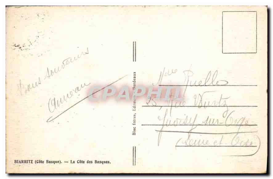 Biarritz (Côte Basque) — La Côte des Basques — Éditeur : Bloc frères, Bordeaux — Rückseite