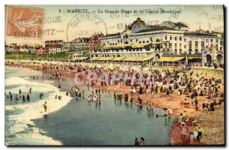 Biarritz — La Grande Plage et le Casino Municipal — Éditeur Lepâtre, n°8