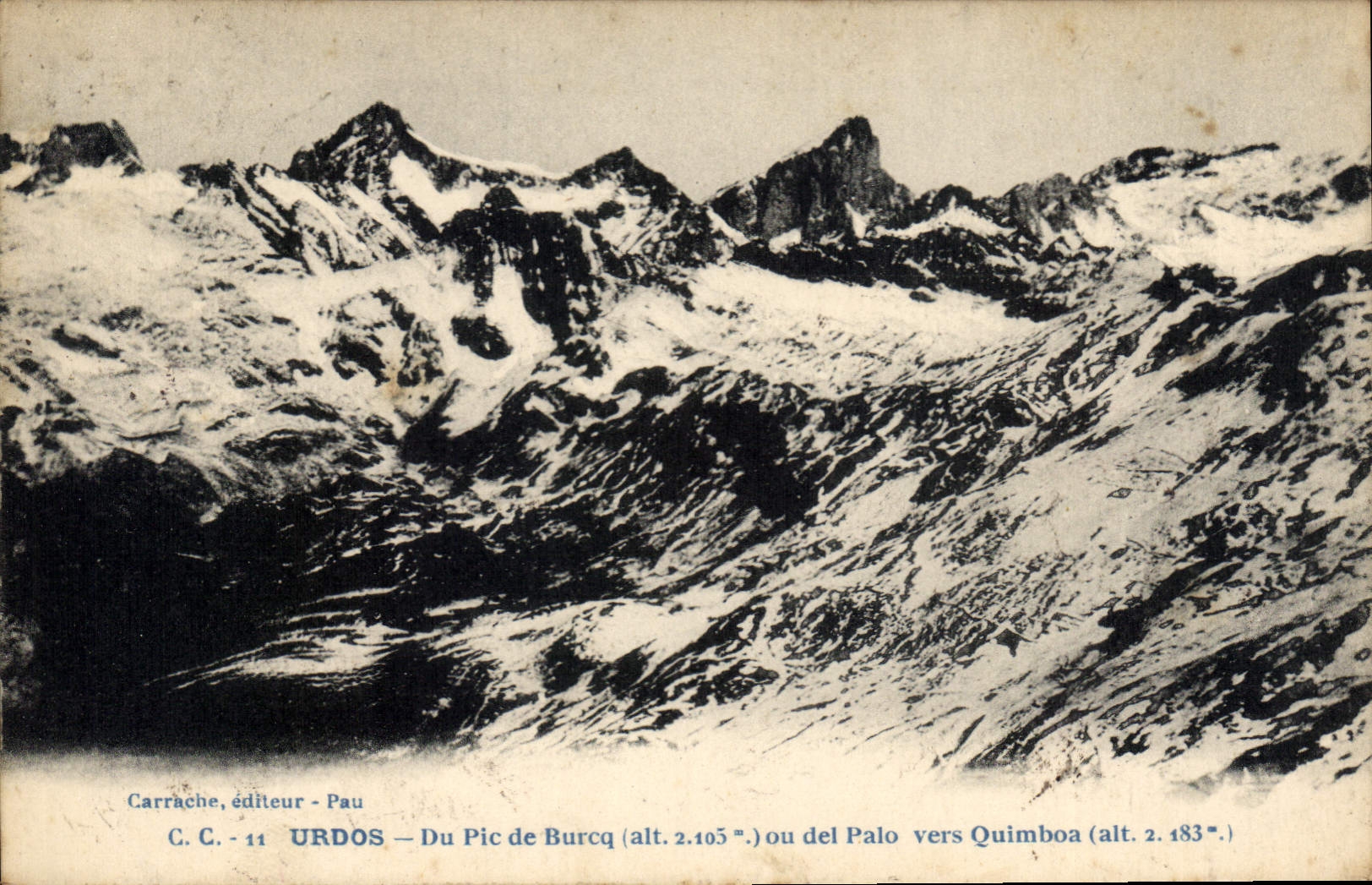 URDOS — From the Pic de Burcq (alt. 2.105 m) or del Palo towards Quimboa (alt. 2.183 m) — Carrache, publisher - Pau, no. C.C. - 14