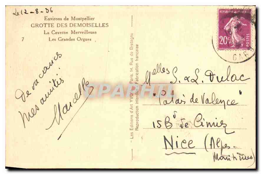 CPA Environs de Montpellier Grotte des Demoiselles La Caverne Merveilleuse  — Rückseite