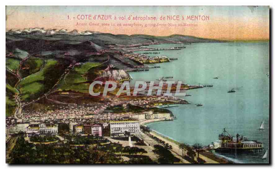 CPA Cote d'Azur a vol d'aeroplane de Nice a Menton 
