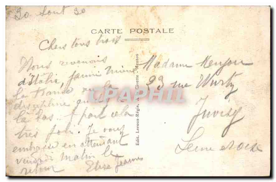 CPA Menton Le Casino et les Jardins  — Rückseite