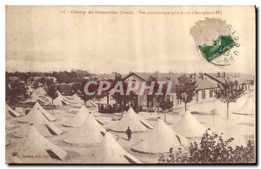 Camp de Sissonne (Aisne) — Vue panoramique prise à vol d’aéroplane (IV) — Lachèze, édit.