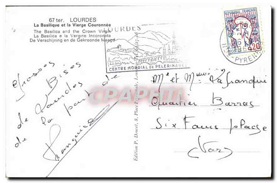 CPA Lourdes La Basilique et la Vierge Couronne  — Verso
