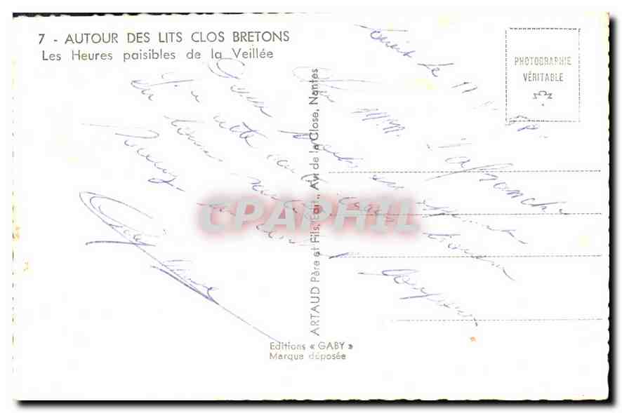 CPA Autour des Lits Clos Bretons Les Heures paisibles de la Veillee Folklore — Rückseite