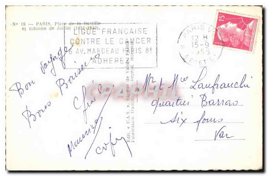 CPA Paris Place de la Bastille et colonne de Juillet  — Rückseite