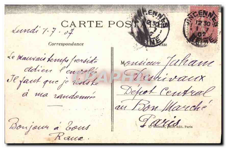 Bois de Vincennes — Vue pittoresque de la grotte — E.M. n°488 — Rückseite