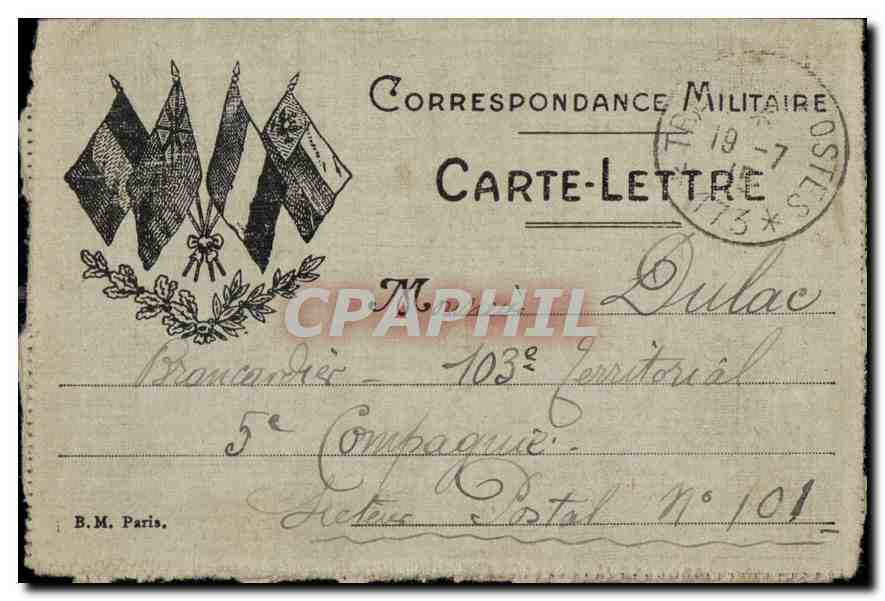 Franchise Militaire Correspondance Militaire Carte Lettre Dulac 