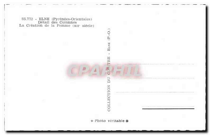 CPA Elne Pyrenees Orientales Detail des Colonnes La Creation de la Femme  — Rückseite