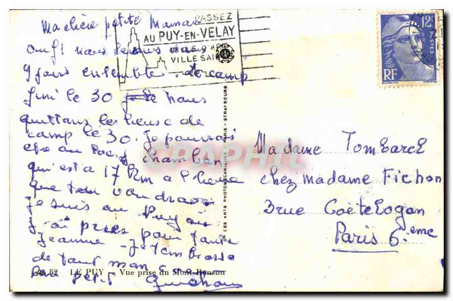 CPA Le Puy Vue prise  — Rückseite