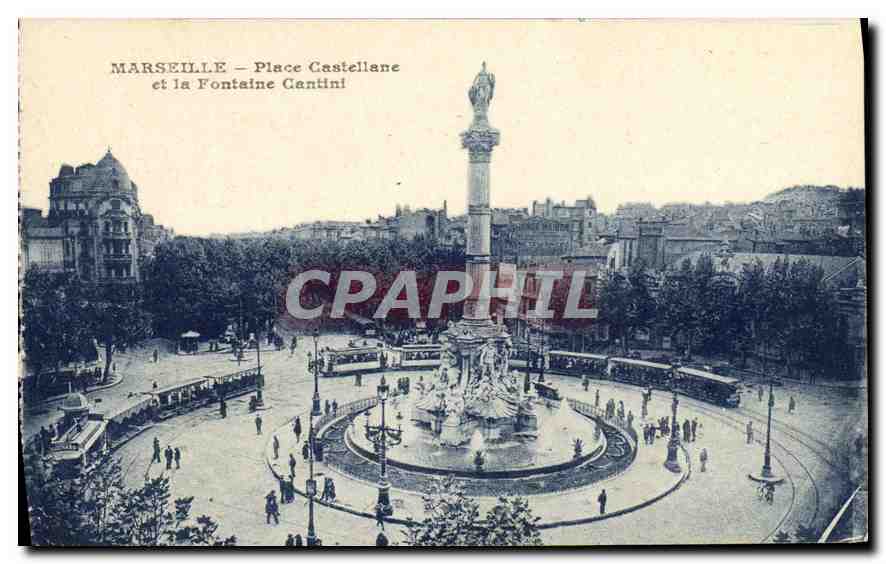 CPA Marseille Place Castellane et la Fontaine Cantini 