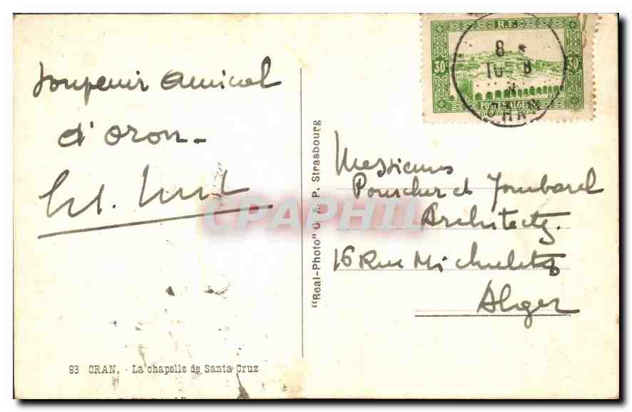 La chapelle de Santa Cruz — Oran — éditeur 'Real-Photo' n° 83 — Rückseite