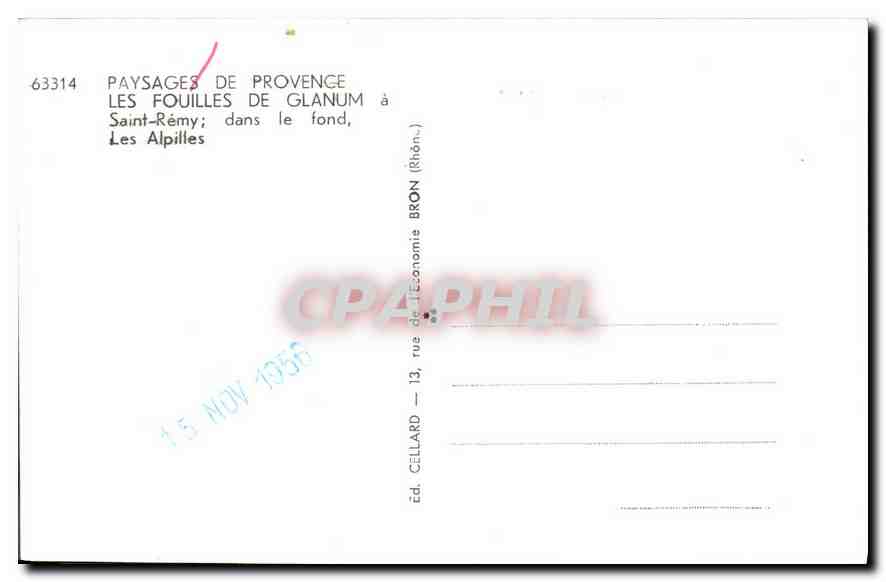 Les fouilles de Glanum — Saint-Rémy; dans le fond, Les Alpilles — Verso