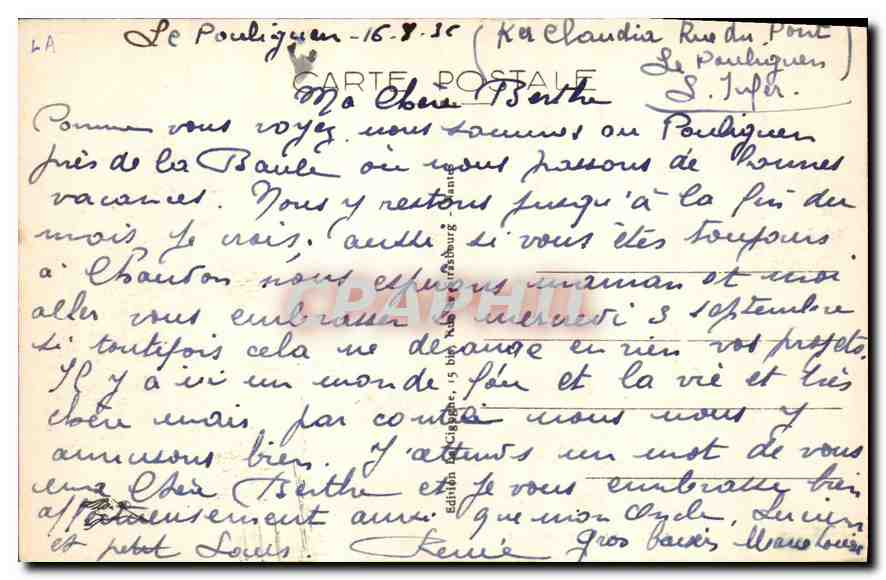 CPA Le Pouliguen La Cote rocheuse pres des KOrrigans  — Back