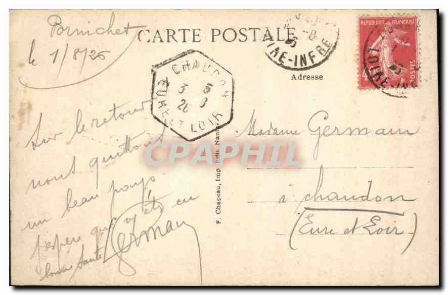 Sainte-Marguerite-de-Pornichet (Loire-Inf.) — Bas de Falaise à la Pointe de Chemoulin — F. Chapeau, Imp. Nant. (2e mitte) — Reverso