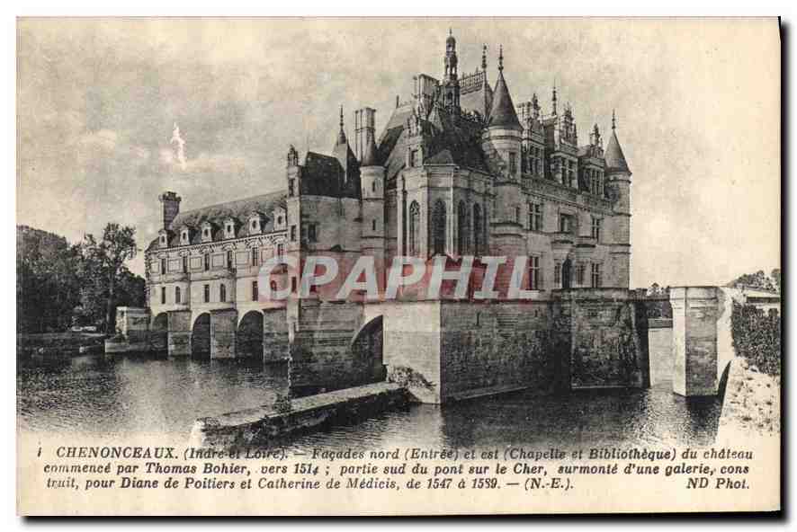 CPA Chenonceaux Indre et Loire Facades nord Entree et est Chapelle et Bibliotheque du chateau commen