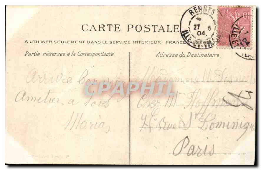 CPA Rennes Le Palais de Justice Ancien Parlement de Bretagne  — Rückseite