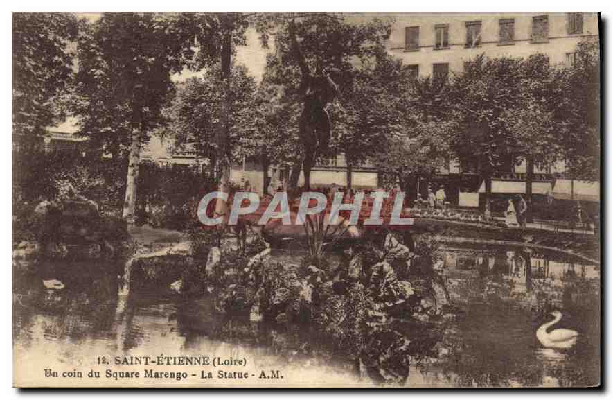 CPA Saint Etienne Loire Un coin du Square Marengo La Statue AM 