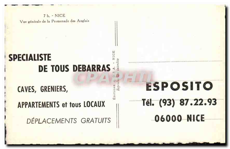 CPA Nice Vue generale de la Promenade des Anglais  — Rückseite