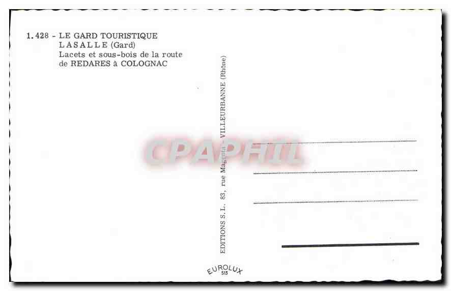 CPA Le Gard Touristique Lasalle Gard Lacets et sous bois de la route de Redares a Colognac  — Rückseite