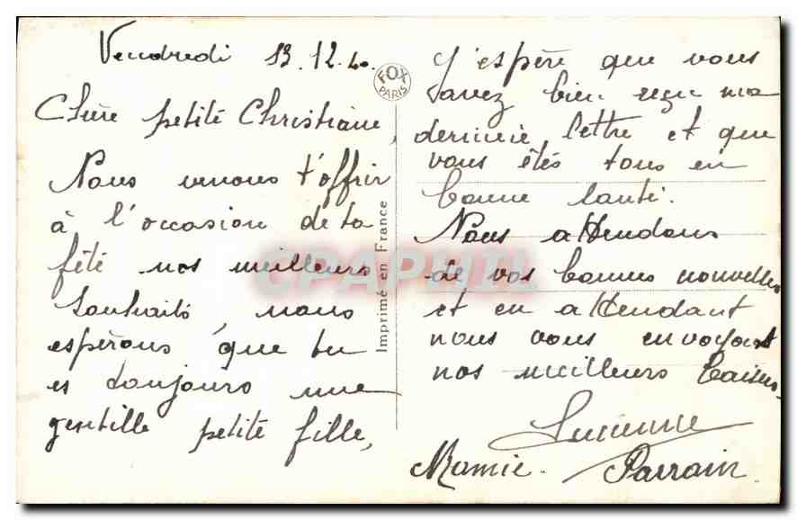 CPA Bonne Fete Enfant — Verso