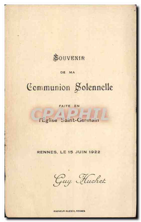 Image L'Offrande Souvenir de Ma Communion Solennelle l'Eglise Saint Germain Rennes  — Rückseite