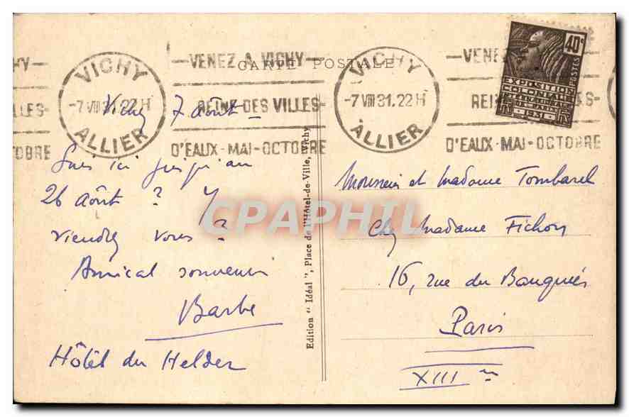 CPA Vichy Etablissement Thermal Entree principale  — Back