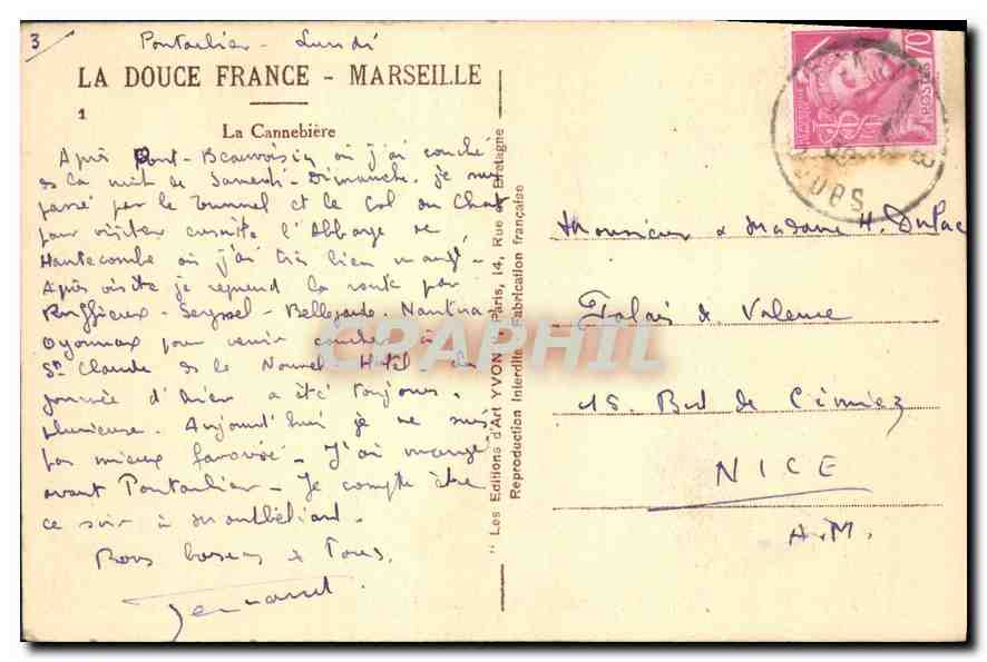 CPA Marseille La Cannebiere  — Verso