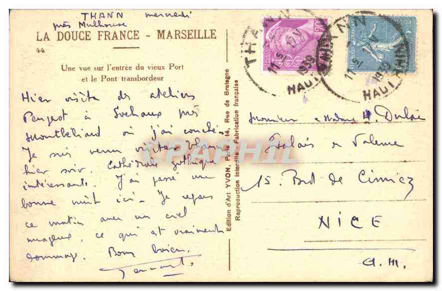 Vue sur l'entrée du vieux Port et le Pont transbordeur — Édition d'Art YVON, n° 42 — Verso
