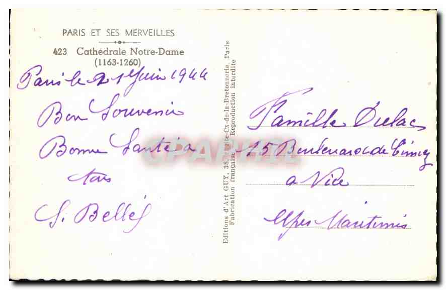 CPA Paris et ses Merveilles Cathedrale Notre Dame  — Rückseite