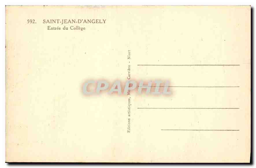 Saint-Jean-d'Angély — Entrée du Collège — Éditions artistiques, Marius Carrière - Niort — Achterkant