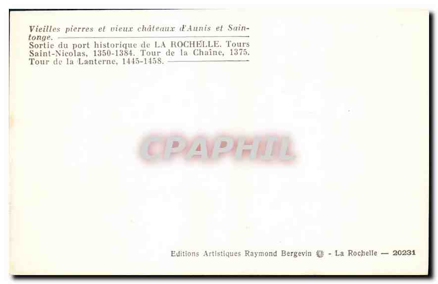 CPA Vieilles pierres et vieux chateaux d'Aunis et Saintonge  — Rückseite