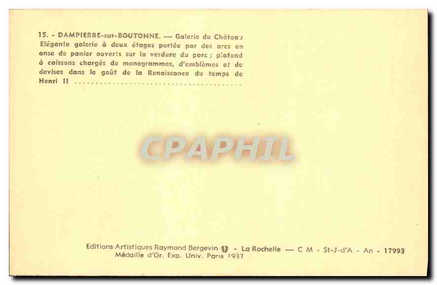 CPA Dampierre sur Boutonne Galerie du Chateaux  — Verso